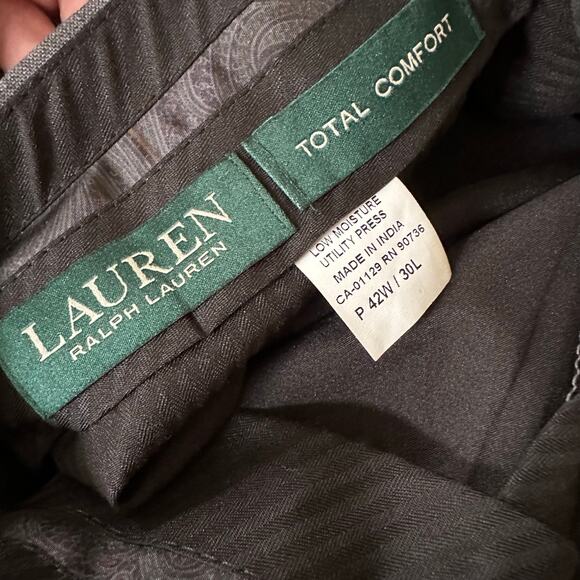 NEW Ralph Lauren Mens Dress Pants Charcoal Total Comfort Trousers 42W X 30L Wool - Picture 2 of 7